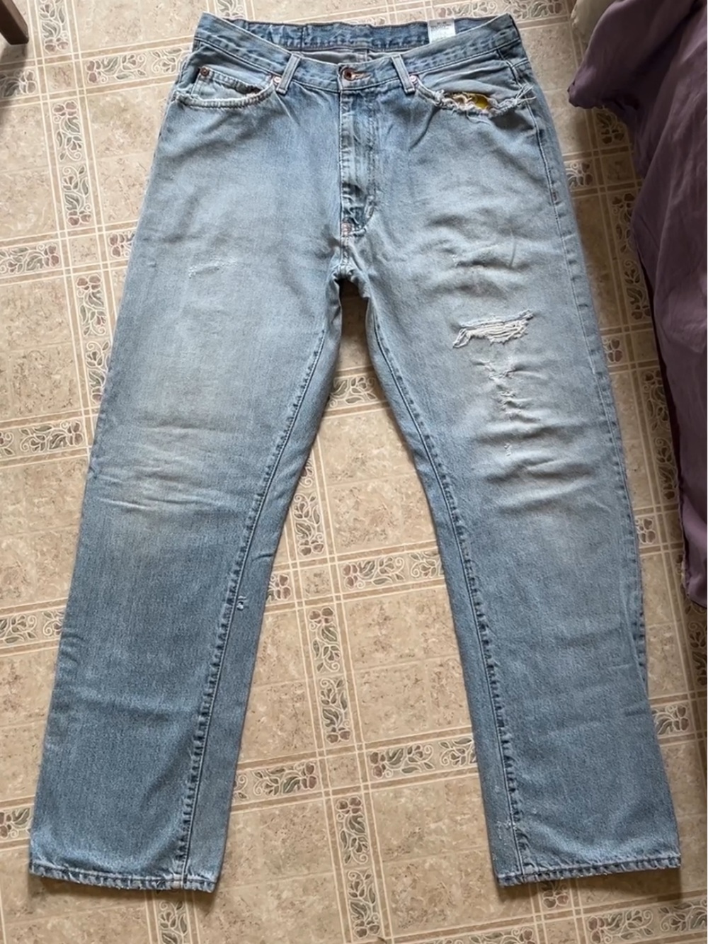 Mens Distressed Nautica Cotton Jeans Light Blue